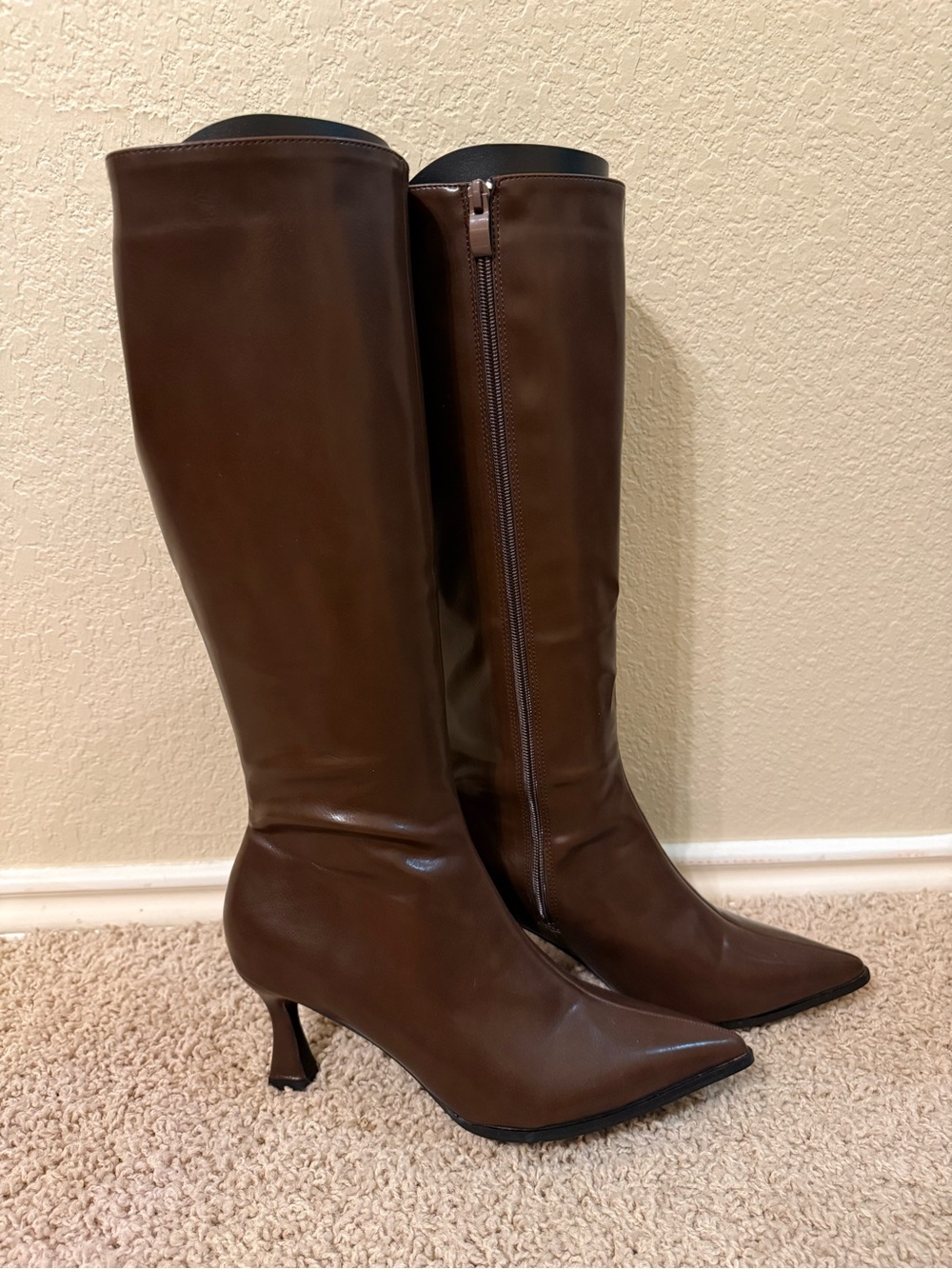 SHEIN Women's Dark Brown Pointed Knee-High Heeled Boots